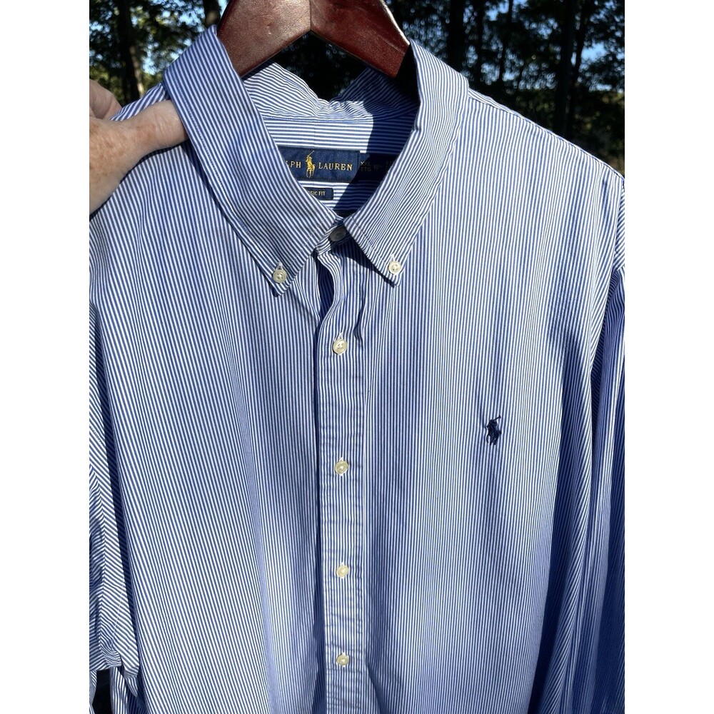 Ralph Lauren Button-Down Shirt Stripe Blue White Embroidered Logo Cotton Men XXL